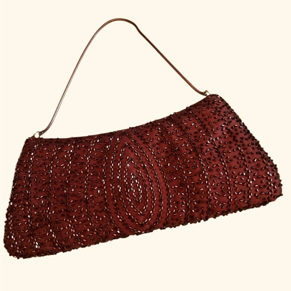 Valerie Stevens brown sequin evening bag with chain handle